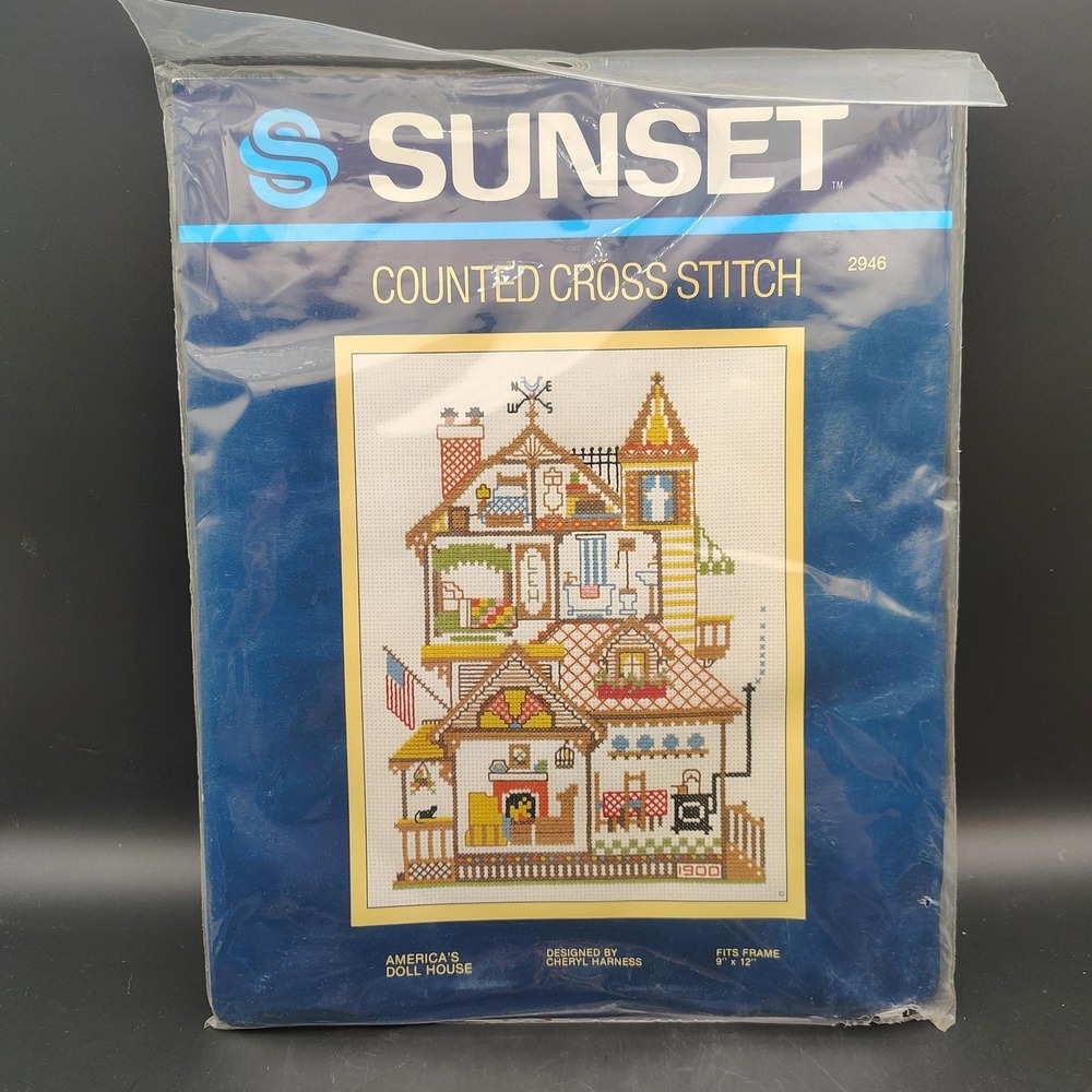 Vintage Sunset America's Doll House Counted Cross Stitch Kit Kitsch Cottagecore